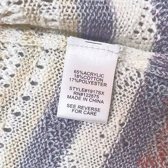 Lety & Me Cream and Purple Striped Crochet Knit Cardigan Sweater Size Medium - Picture 4 of 5